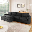 Convertible U-shaped Sectional Sofa with Storage Chaise Lounges and USB Ports, Black Twill Polyester, 103.9 Inches