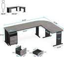 83 Inch L Shaped Desk With Gray Three Drawer File Cabinet