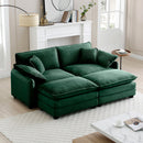Two-Seater Theater Sofa  with 2 Footrest, 2-Seater Sofa with Ottoman for Small Living Spaces,Green Corduroy