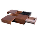 ITALIAN RETRO-Inspired Acacia Wood Storage Coffee Table, Brown & Black, MDF & Acacia, 35x35 inches