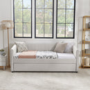 Twin Size Daybed with Trundle Upholstered Sofa Bed, with Vertical Stripes, Linen Fabric, Beige  (82.5'x43'x30')
