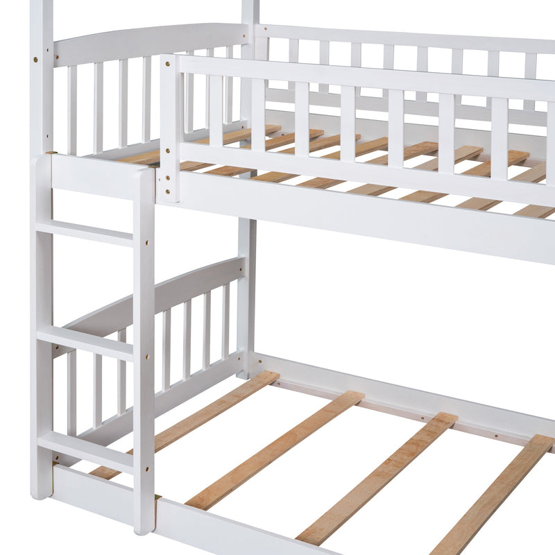 Twin Over Twin Bunk Bed with Slide, House Bed with Slide, White