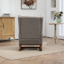 25.4'W Modern Rocking Chair for Nursery, Mid Century Accent Arm Rocker With Retractable Footrest, Side Pocket, Comfy Upholstered Wingback Wooden Glider Chair for Living Room Baby Kids Room. Taupe