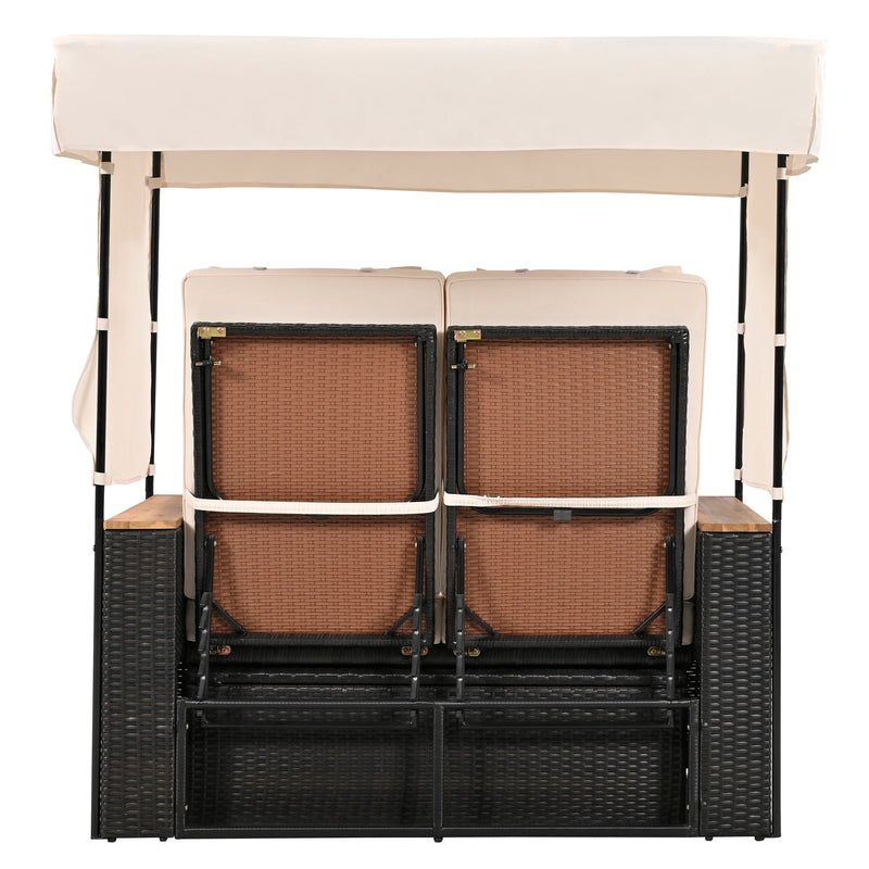 Walker Edison | Outdoor Patio 2-Piece Rattan Chairs and Bench Roof Set