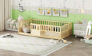 Twin Size Floor bed, integral construction with super high security barrier, door, children's floor bed frame, Montessori wooden children's floor bed,Natural Wood