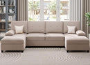 Dark Beige U Shaped Sectional Sofa With Chaise 4 Seats