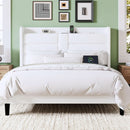 Full Size Platform Bed Frame With USB Charging Station And Storage Headboard