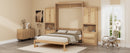 Full Size Solid Wood With Rattan Murphy Bed Cabinet Space-Saving Bed with 2 Side Cabinet Storage Shelves, Perfect for Guest Room, for Bed Room, Guest Room, Home Office, Natural