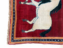 3.5 X 6 Handmade Hand-Knotted New Vintage Rug Quality Wool White Horses Red