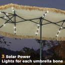 Ainfox 13ft Large Thatched Tiki Patio Umbrella with Solar LED Lights, Outdoor Heavy-Duty Double-Sided Rectangle Market Umbrella for Garden, Deck, Backyard, Pool, Beach