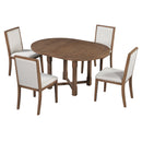 TREXM 5-Piece Extendable Dining Table Set for 4, Round Dining Table for 4 with Upholstered Chairs, Farmhouse Kitchen Table Set with Removable Leaf for Dining Room and Kitchen (Brown)
