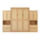 Full Size Solid Wood With Rattan Murphy Bed Cabinet Space-Saving Bed with 2 Side Cabinet Storage Shelves, Perfect for Guest Room, for Bed Room, Guest Room, Home Office, Natural