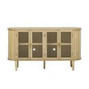 TREXM Farmhouse Sideboard Cabinet with Storage, Wood Buffet Cabinet with Glass Doors and Adjustable Shelves for Kitchen, Dining Room and Living Room (Natural)