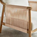 Cream Braided Accent Armchair With Wooden Armrests