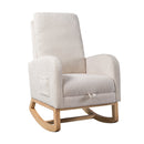25.4'W Ivory Rocking Chair for Nursery, High Back Glider with Retractable Footrest, Boucle Upholstery, Rubber Wood Legs