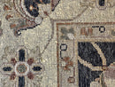 Indo Mahal Rug 8x10, Black and Beige, Vintage Rug 8 x 10 ft, Floral, Handmade Wool Carpet