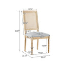 Rustic Weathered Finish French Country Dining Chairs Set - Elegant Cane Backrest & Upholstered Seats, Solid Rubberwood Frame, Grayish Green