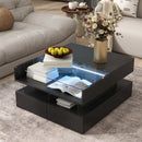 U-Can Lift-Top Coffee Table with 2 Drawers, Modern Square Coffee Table with Glass Top and High-Gloss Finish, Hidden Space and LED Lights for Living Room