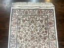 Small Turkish Silk Rug 2.6 x 4, Ivory, Allover Design, Bamboo Silk