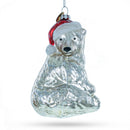 Polar Bear in Santa Hat Glass Christmas Ornament