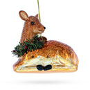 Deer with Wreath Glass Christmas Ornament