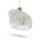 White Sparkling Bunny Glass Christmas Ornament
