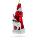 Santa with White Reindeer Glass Christmas Ornament