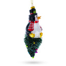 Penguin on Upside Down Tree Glass Christmas Ornament