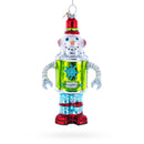 Retro Robot Snowman Glass Christmas Ornament