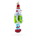 Retro Robot Snowman Glass Christmas Ornament