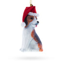 Beagle Dog with Santa Hat Glass Christmas Ornament