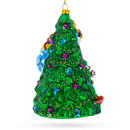Santa with Christmas Tree and Gifts Glass Ornament