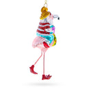 Santa Riding a Pink Flamingo Glass Christmas Ornament