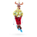 Reindeer Skiing Glass Christmas Ornament