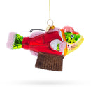 Fish in Hat Gone Fishing Glass Christmas Ornament