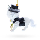 Cat in Black Costume Holding Fish Glass Christmas Ornament