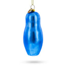 Blue Doll with Flower Glass Christmas Ornament