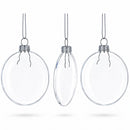 Set of 3 Flat Disc Clear Mini Glass Christmas Ornaments 2.85 Inches