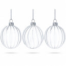 Elegant Set of 3 Striped Clear Glass Ball Christmas Ornaments 3.5 Inches