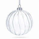 Elegant Set of 3 Striped Clear Glass Ball Christmas Ornaments 3.5 Inches