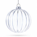 Elegant Set of 3 Striped Clear Glass Ball Christmas Ornaments 3.5 Inches