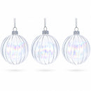 Set of 3 Iridescent Clear Glass Ball Christmas Ornaments 3.6 Inches