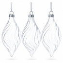 Set of 3 Clear Glass Swirl Christmas Ornaments 5.8 Inches