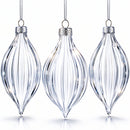 Set of 3 Striped Rhombus Finial Clear Glass Ornament 5.8 Inches