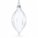 Set of 3 Striped Rhombus Finial Clear Glass Ornament 5.8 Inches