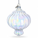 Lantern Shape Finial Clear Iridescent Glass Christmas Ornament 5.3 Inches