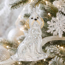 Dog with Festive Bow Clear Glass Christmas Ornament