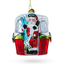Santa with Skis in Gondola Glass Christmas Ornament
