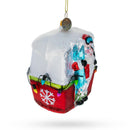 Santa with Skis in Gondola Glass Christmas Ornament