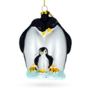 Penguins with Baby Chick Glass Christmas Ornament